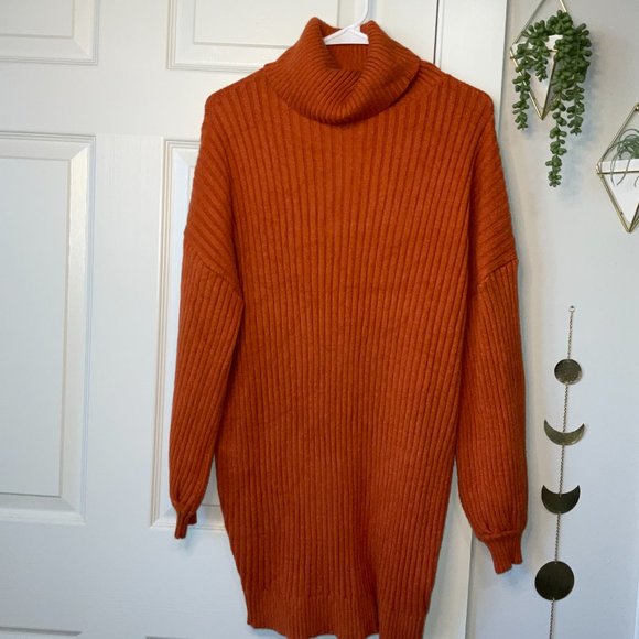 Pumpkin Long Sleeve Turtleneck Sweater Dress - Size Medium - Picture 5 of 11
